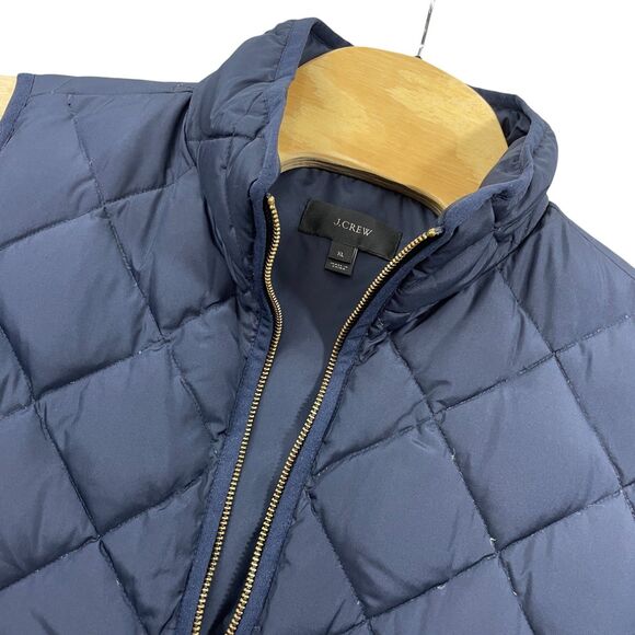J. Crew XL Navy Quilted Vest Full Zip Pockets 100% Polyester Down Filled - Picture 2 of 5